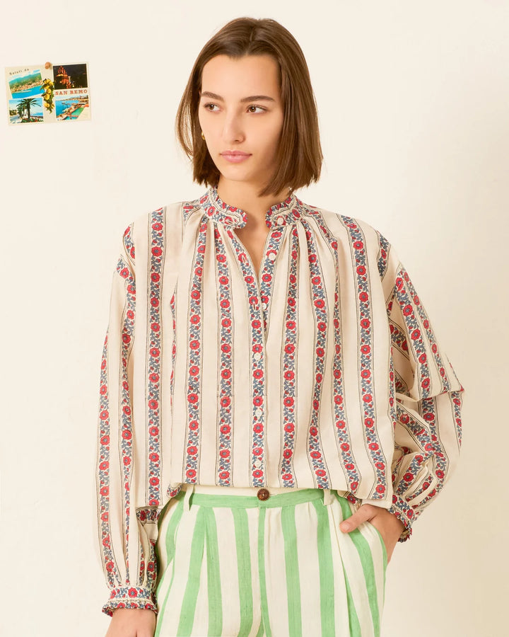Alix of Bohemia - Poet Roseband Stripe Blouse Off-White