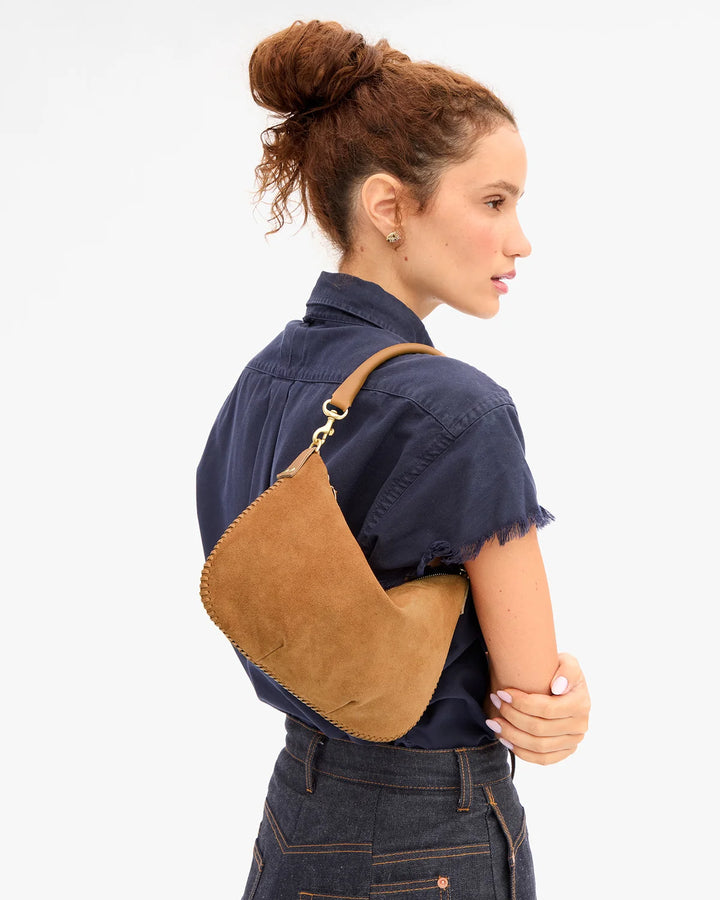 Clare V. - Petit Moyen Messenger Caramel Suede Whipstitch