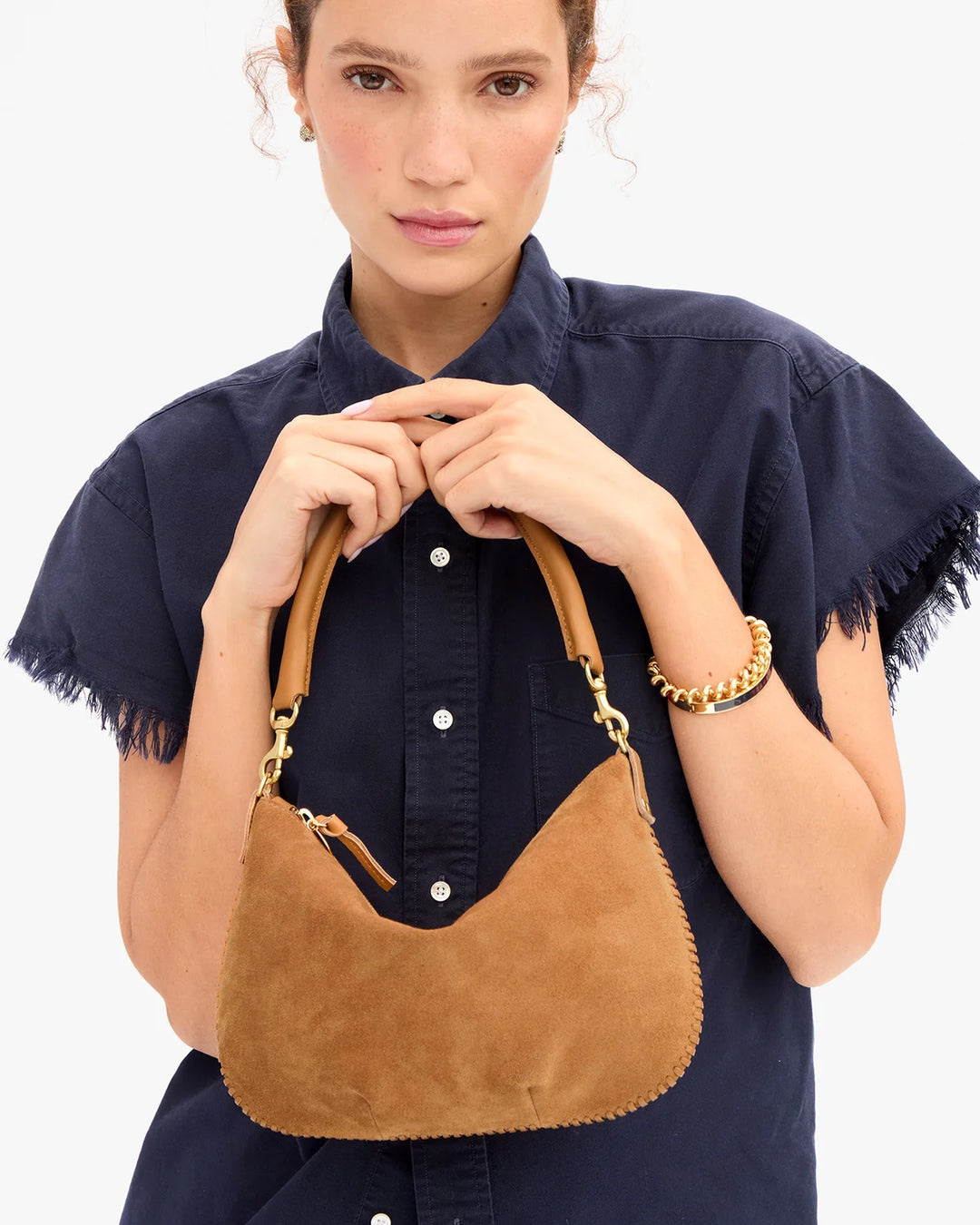 Clare V. - Petit Moyen Messenger Caramel Suede Whipstitch