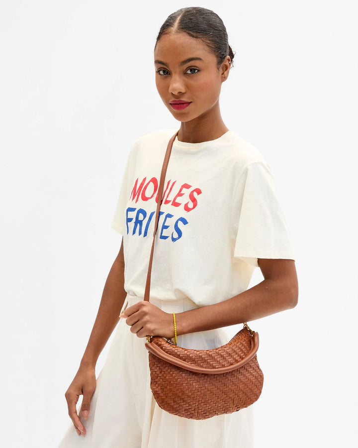 Clare V. - Petit Moyen Messenger Hazelnut Woven Zig Zag