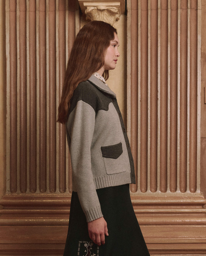 THE GREAT. -  Western Cardigan Two Tone Heather Grey