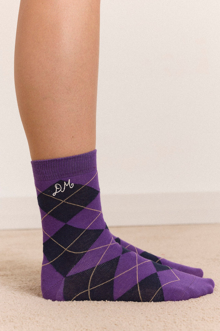 Damson Madder - Olive & Purple Argyle 2 Pack Socks - Kalifornia Jean Bar