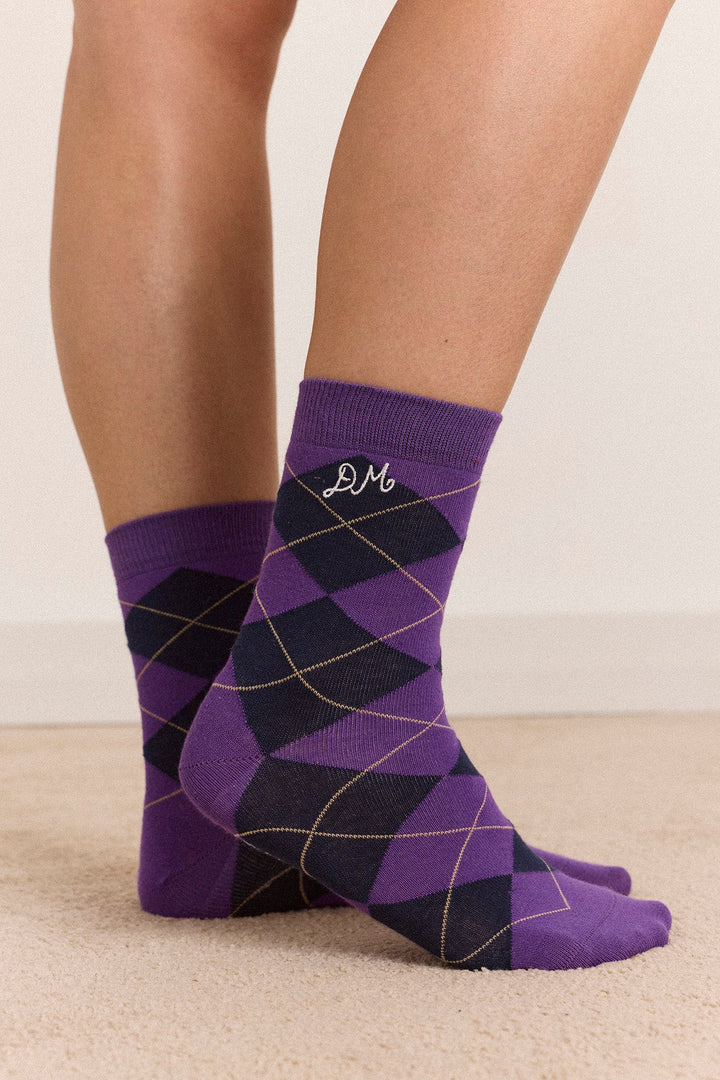 Damson Madder - Olive & Purple Argyle 2 Pack Socks - Kalifornia Jean Bar