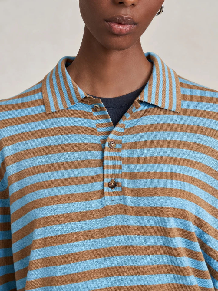 La Ligne - Striped Ben Polo Sweater Striped Cerulean/Camel