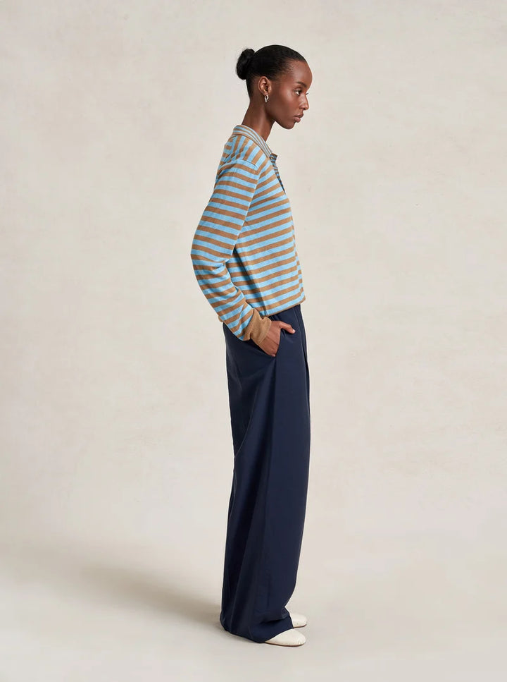 La Ligne - Striped Ben Polo Sweater Striped Cerulean/Camel