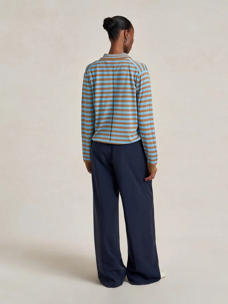 La Ligne - Striped Ben Polo Sweater Striped Cerulean/Camel