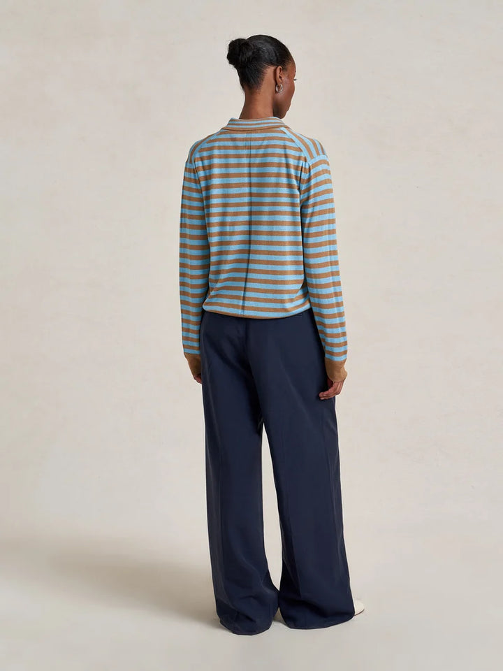 La Ligne - Striped Ben Polo Sweater Striped Cerulean/Camel
