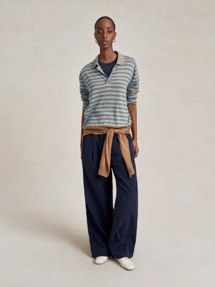 La Ligne - Striped Ben Polo Sweater Striped Cerulean/Camel