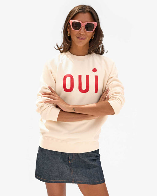 Clare V - Oui Sweatshirt in Creme with Bright Poppy