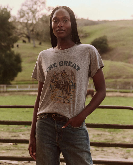 THE GREAT - Heather Grey Rodeo Graphic Boxy Crew