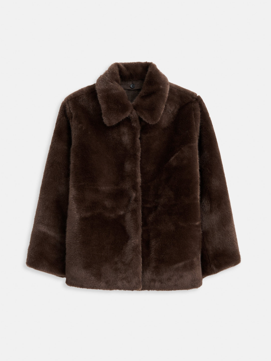 Alex Mill Duane St Faux Fur Jacket in Dark Brown flat lay