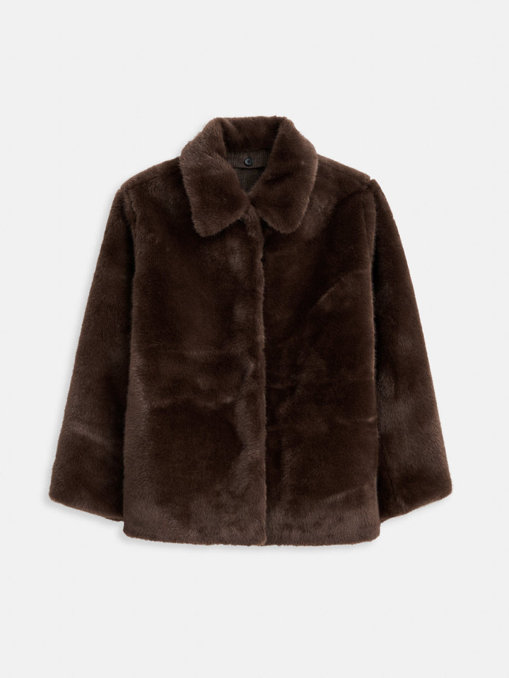Alex Mill Duane St Faux Fur Jacket in Dark Brown flat lay