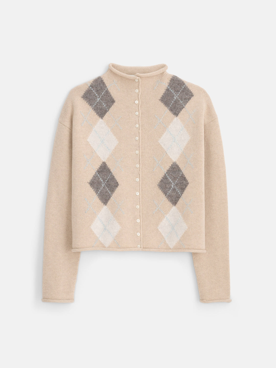 Alex Mill Taylor Argyle Cardigan in Light Oatmeal flat lay