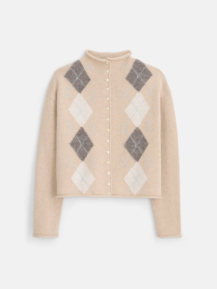 Alex Mill Taylor Argyle Cardigan in Light Oatmeal flat lay