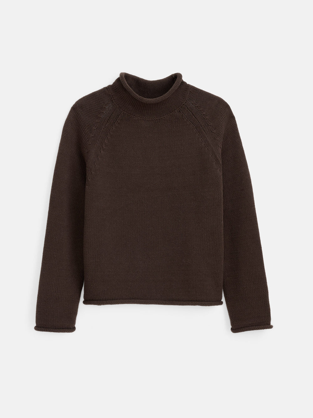 Alex Mill Eastport Rollneck Sweater in Dark Chocolate flat lay