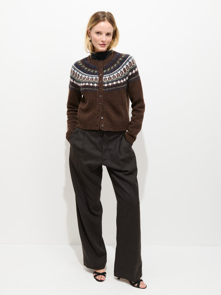Alex Mill Charlotte Fair Isle Sweater in Chestnut on model, full length