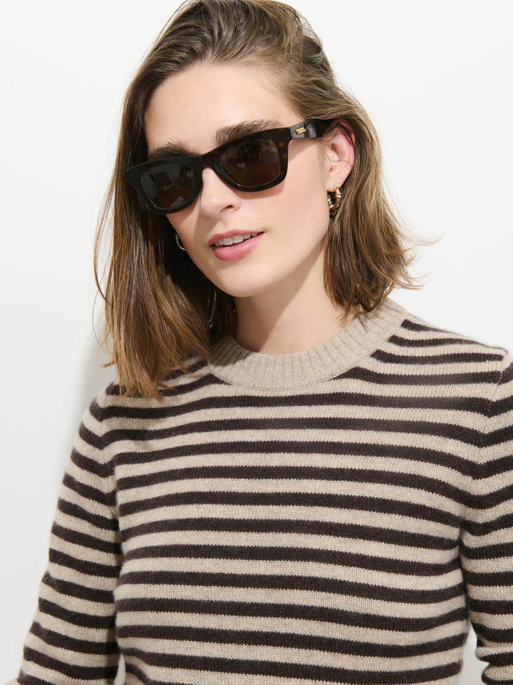 Alex Mill - Marais Striped Sweater in Washed Cashmere Heather Taupe Espresso