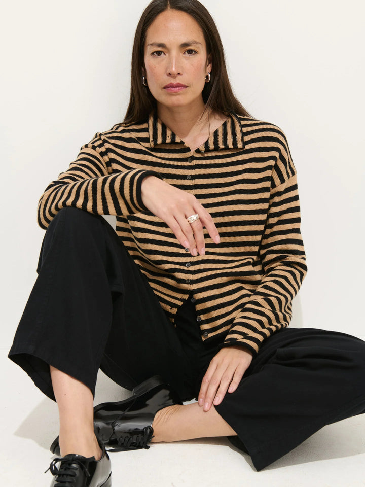 Alex Mill - Black/Camel Taylor Striped Cashmere Cardigan - Kalifornia Jean Bar