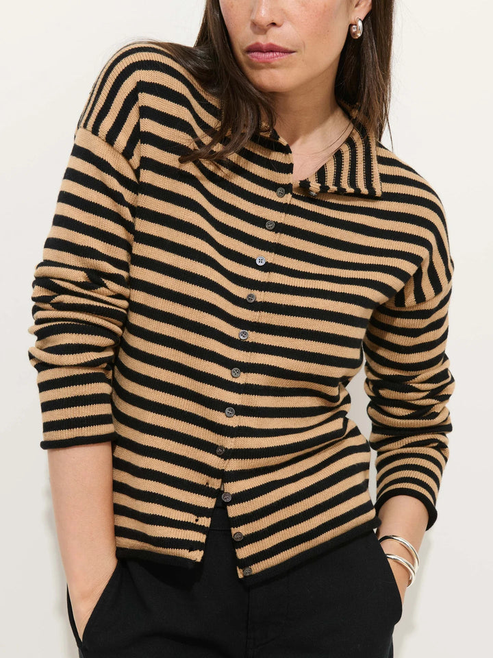 Alex Mill - Black/Camel Taylor Striped Cashmere Cardigan - Kalifornia Jean Bar
