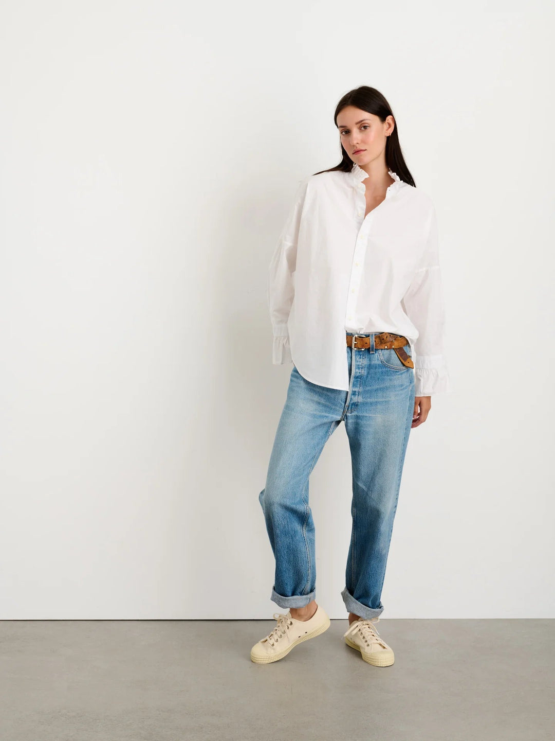 Alex Mill - Easy Ruffle Shirt in White - Kalifornia Jean Bar