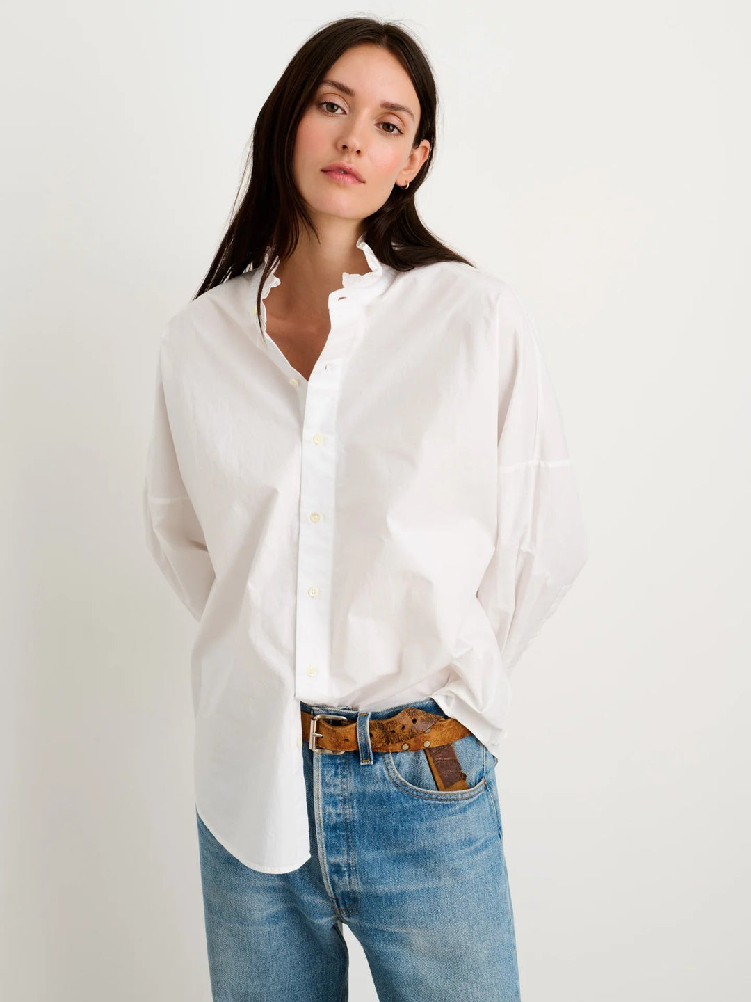 Alex Mill - Easy Ruffle Shirt in White - Kalifornia Jean Bar