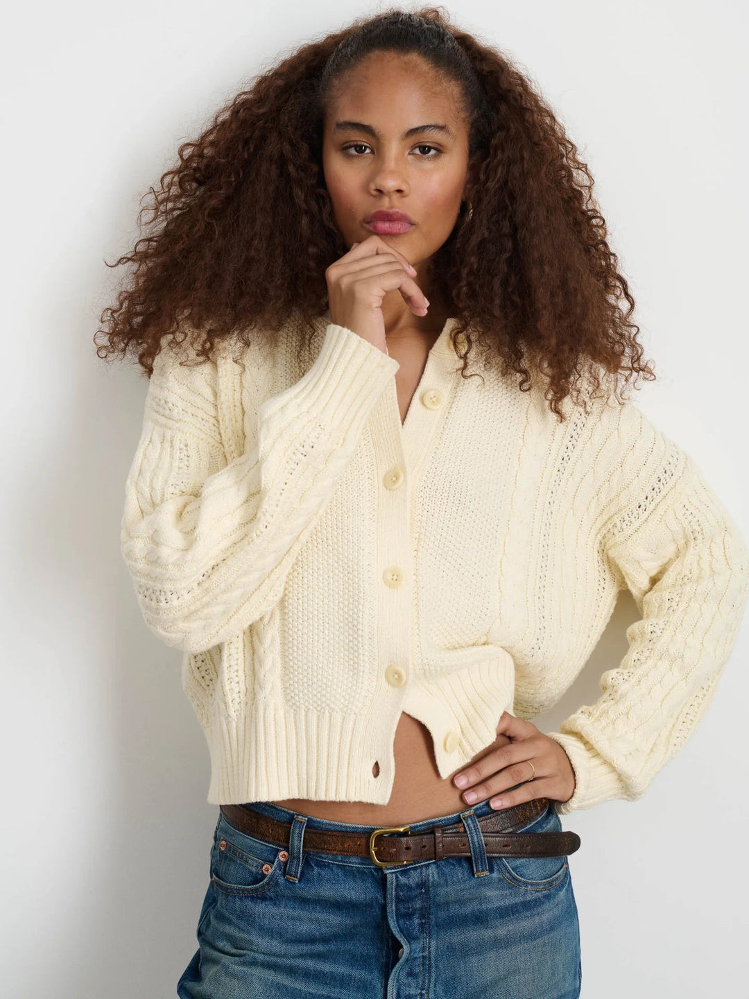 Alex Mill - Ivory Cable Knit Nico Cardigan - Kalifornia Jean Bar Alex Mill - Ivory Cable Knit Nico Cardigan