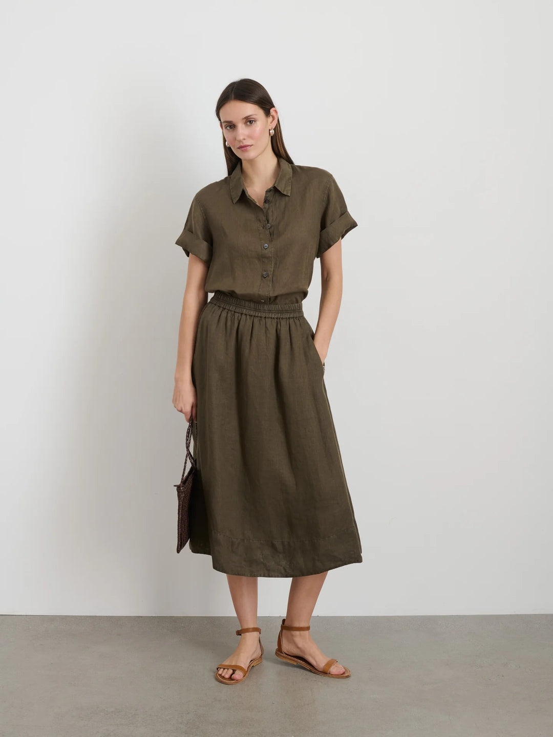 Alex Mill - Maddie Linen Skirt in Deep Moss - Kalifornia Jean Bar
