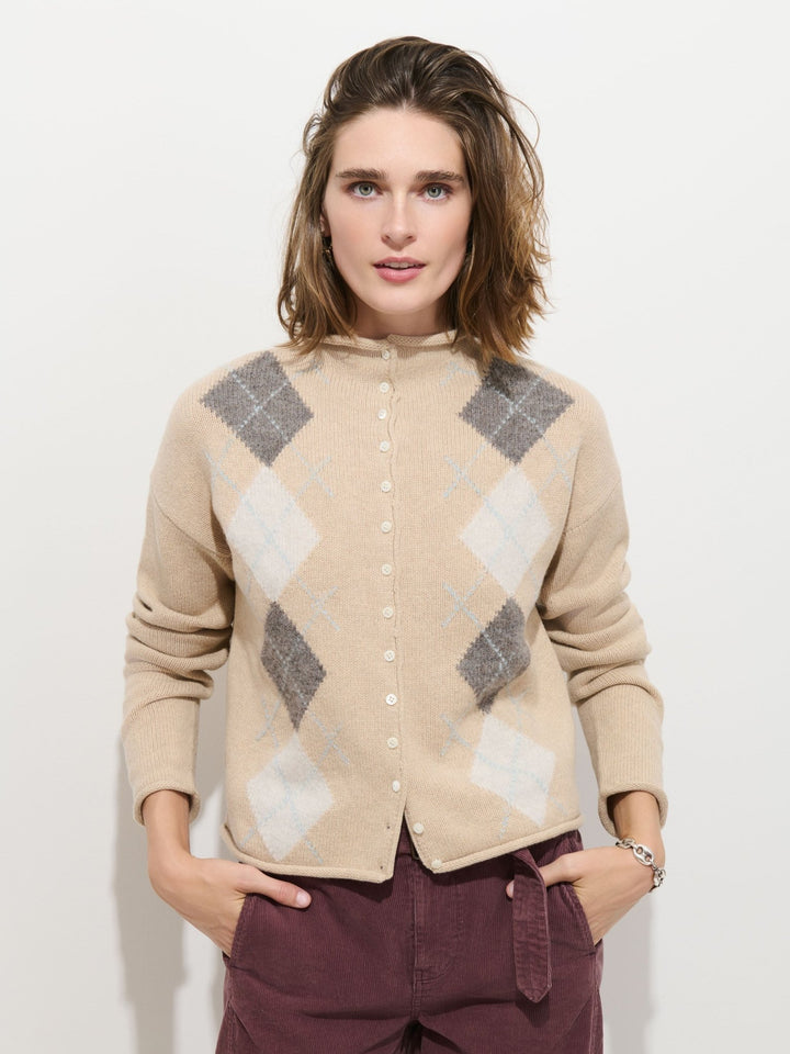 Alex Mill - Taylor Argyle Cardigan in Light Oatmeal - Kalifornia Jean Bar