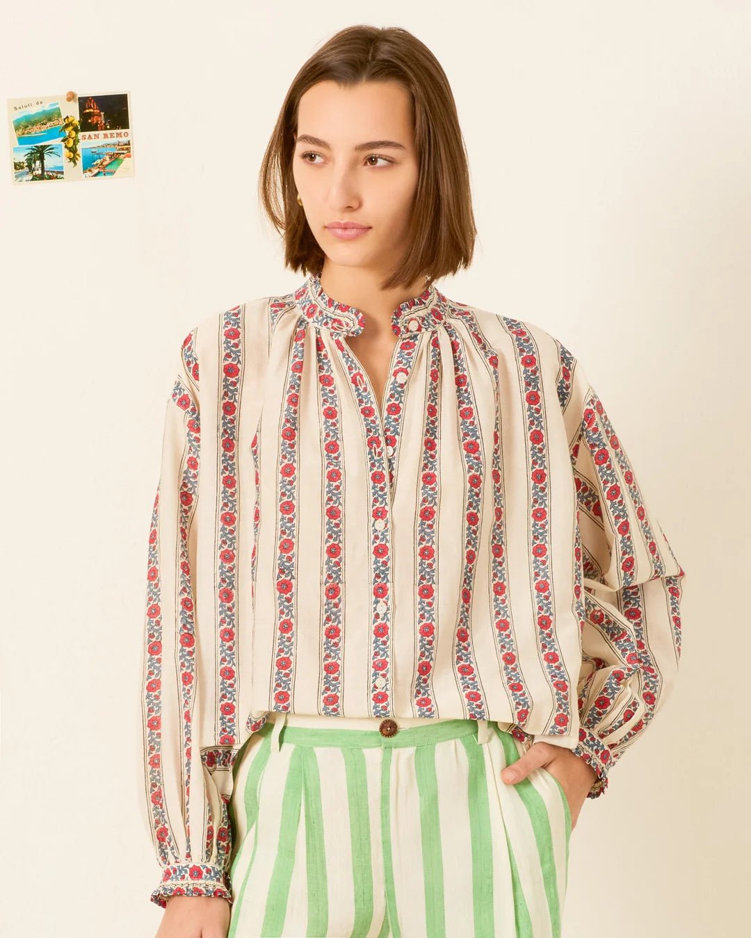 Alix of Bohemia - Poet Roseband Stripe Blouse Off-White - Kalifornia Jean Bar