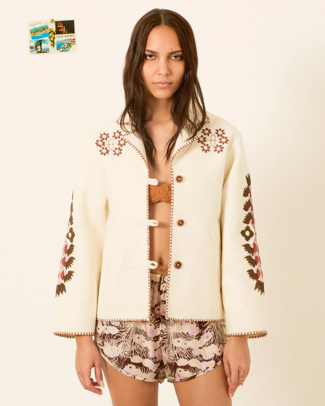 Alix of Bohemia - Western Cactus Silk Jacket in Off-White - Kalifornia Jean Bar