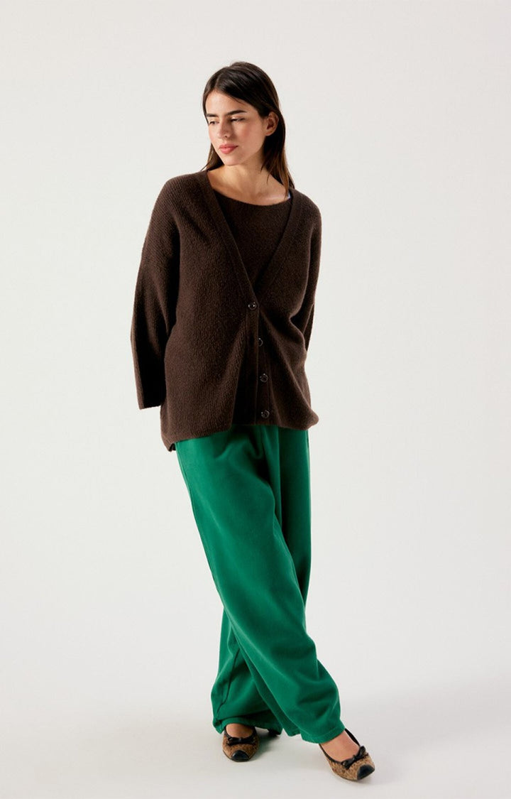 American Vintage - Damsville V-Neck Cardigan - Melange Brown - Kalifornia Jean Bar