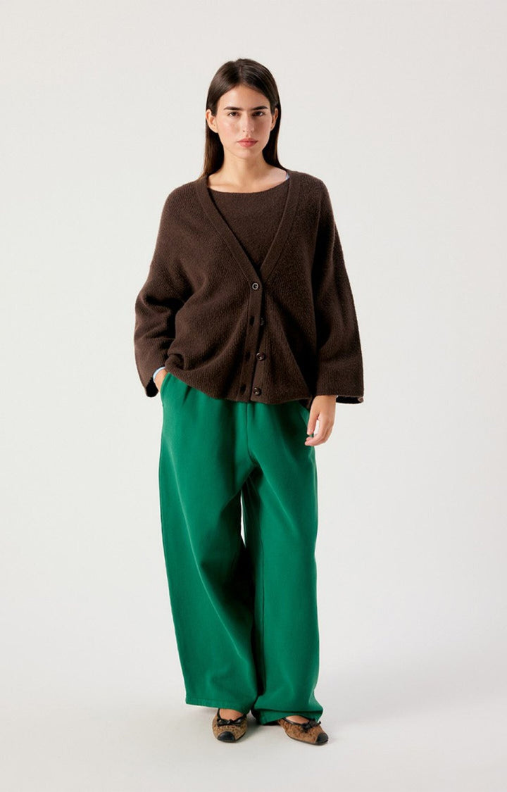 American Vintage - Damsville V-Neck Cardigan - Melange Brown - Kalifornia Jean Bar