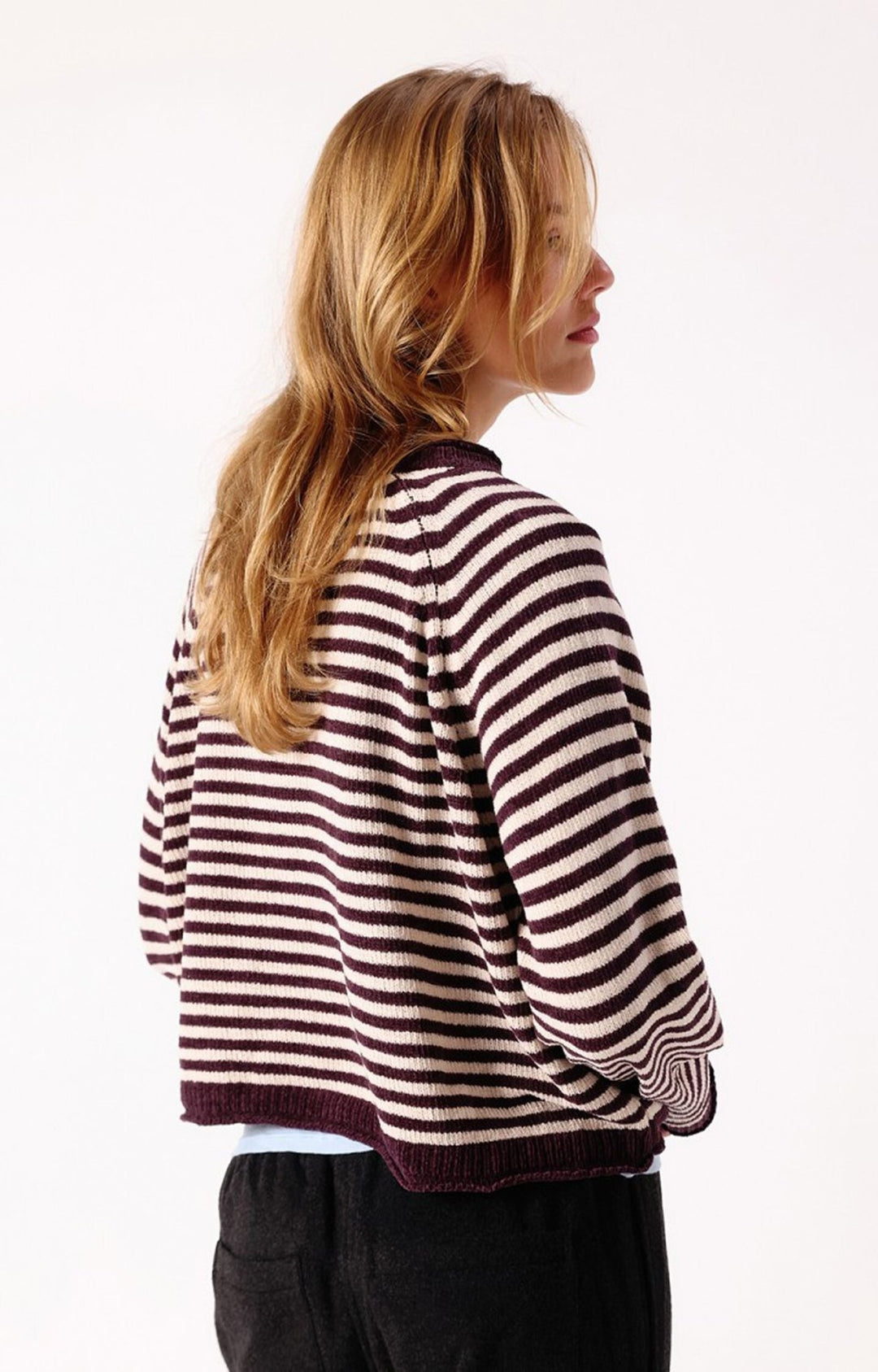 American Vintage - Ekewood Striped Sweater Aubergine and Pale Pink Stripes - Kalifornia Jean Bar
