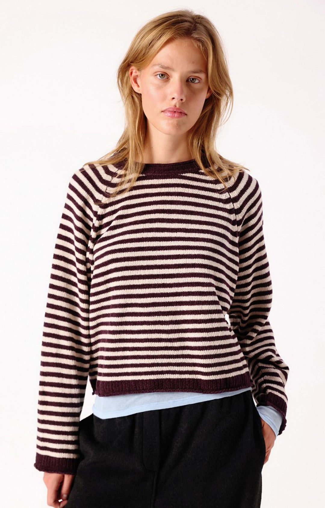 American Vintage - Ekewood Striped Sweater Aubergine and Pale Pink Stripes - Kalifornia Jean Bar