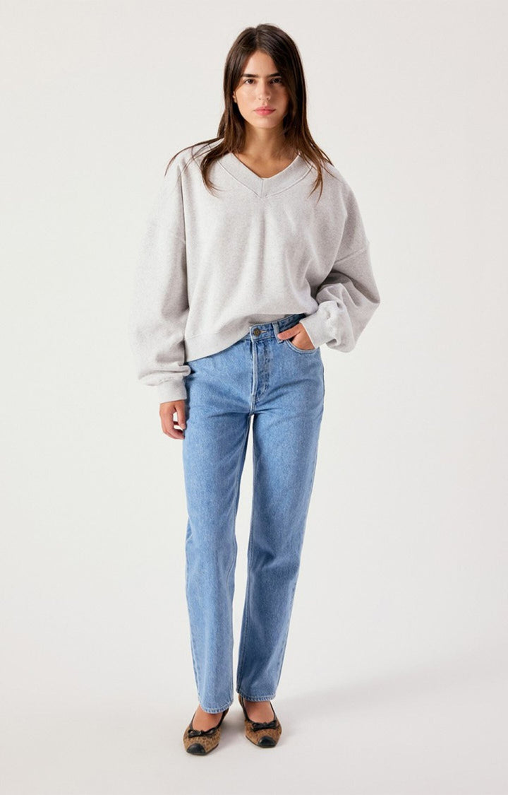 American Vintage - Heather Grey Baptown V-Neck Sweatshirt - Kalifornia Jean Bar