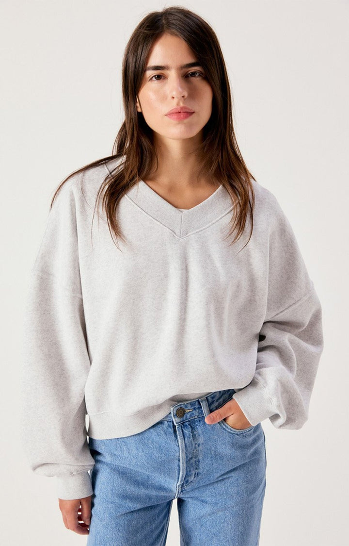 American Vintage - Heather Grey Baptown V-Neck Sweatshirt - Kalifornia Jean Bar