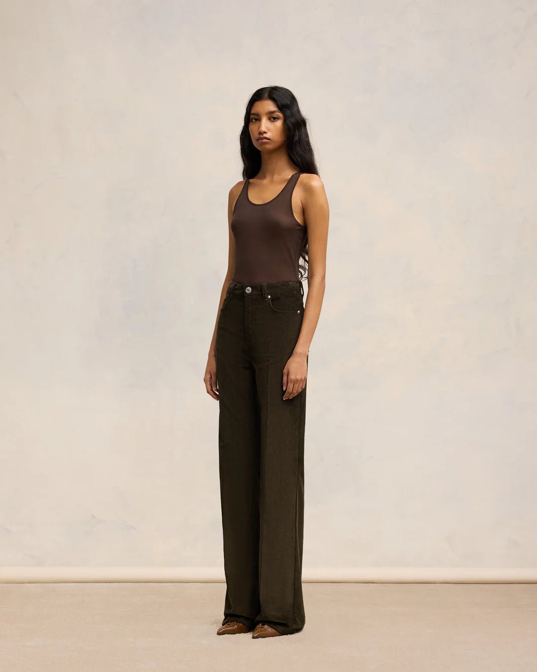 AMI PARIS - Dark Coffee Flare Fit Velvet Trousers - Kalifornia Jean Bar