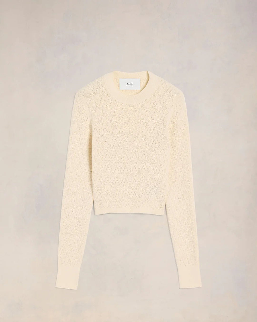 AMI PARIS - Off White Ami De Coeur Pointelle Crewneck Sweater - Kalifornia Jean BarAMI PARIS - Off White Ami De Coeur Pointelle Crewneck Sweater