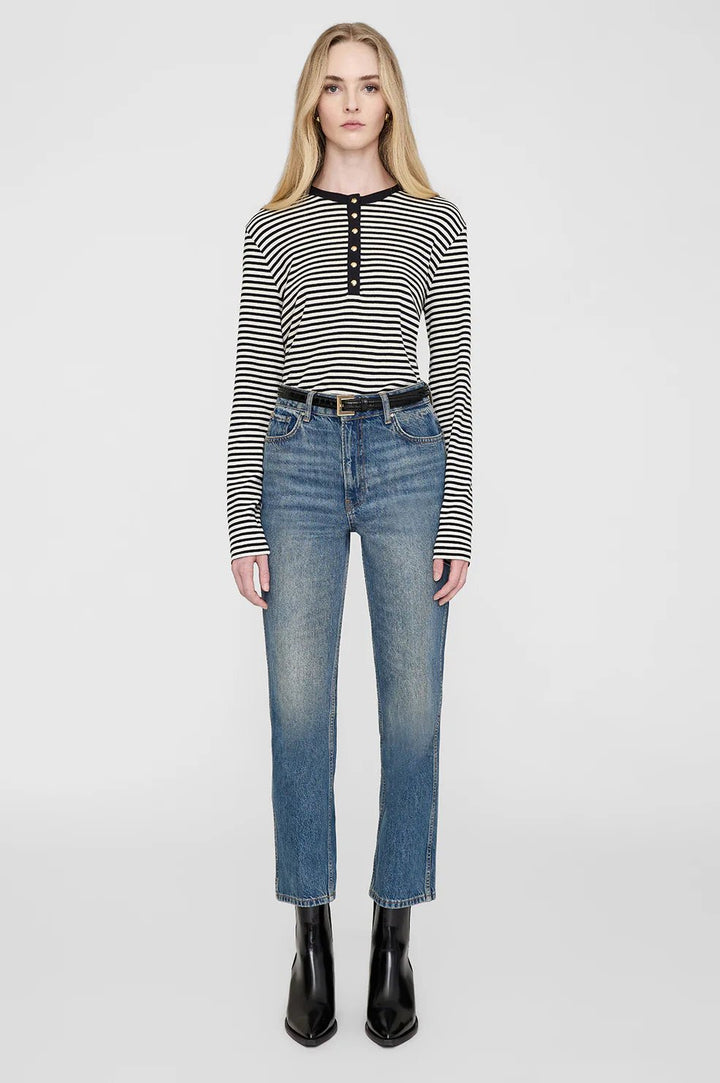 Anine Bing - Alessia Long Sleeve Tee in Cream & Black Stripe - Kalifornia Jean Bar Anine Bing - Alessia Long Sleeve Tee in Cream & Black Stripe Henley