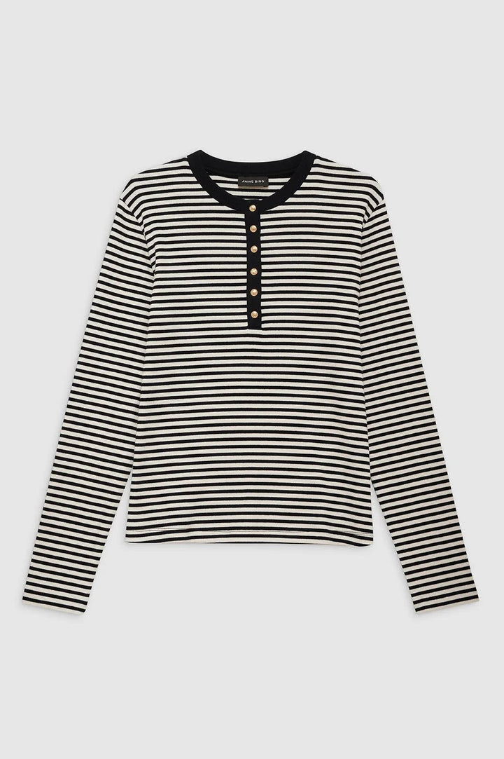 Anine Bing - Alessia Long Sleeve Tee in Cream & Black Stripe - Kalifornia Jean Bar Anine Bing - Alessia Long Sleeve Tee in Cream & Black Stripe Henley