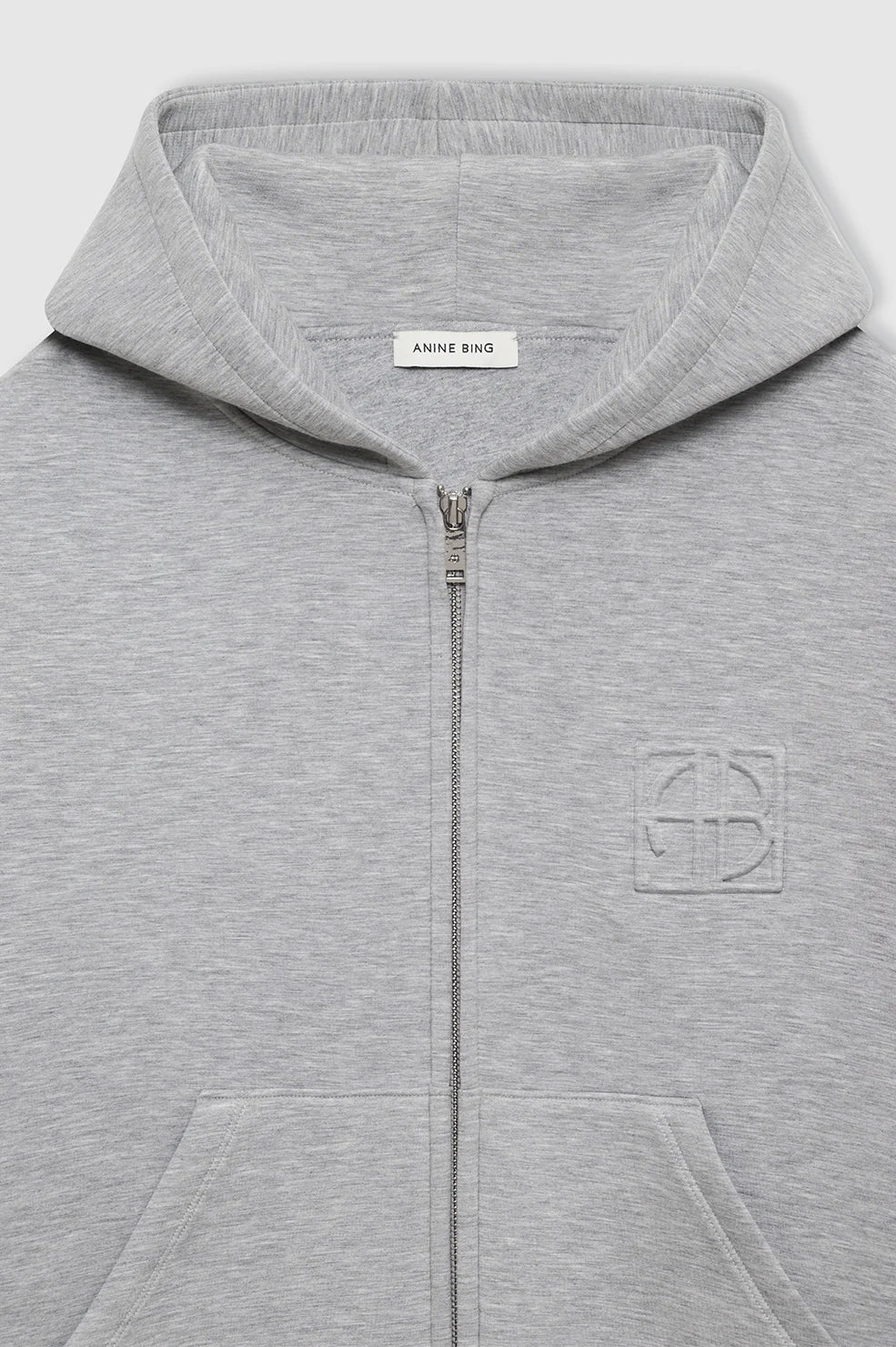 Anine Bing - Bond Zip Up Hoodie Framed Monogram in Heathered Grey - Kalifornia Jean Bar
