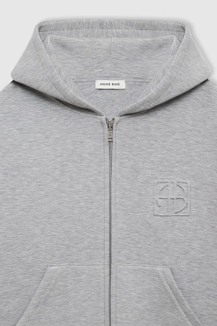 Anine Bing - Bond Zip Up Hoodie Framed Monogram in Heathered Grey - Kalifornia Jean Bar