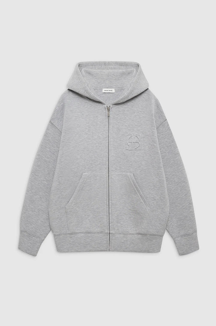 Anine Bing - Bond Zip Up Hoodie Framed Monogram in Heathered Grey - Kalifornia Jean Bar