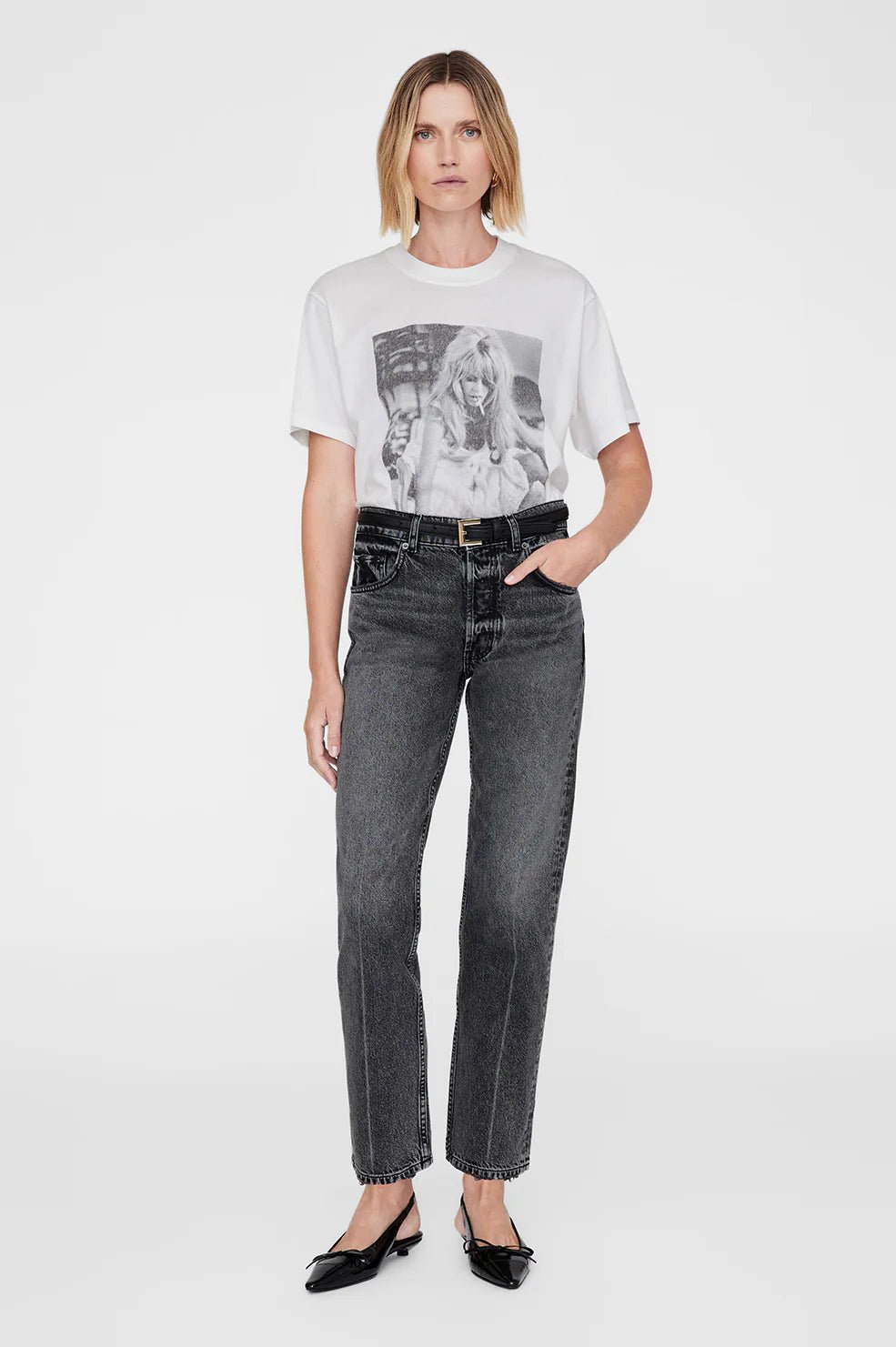 Anine Bing - Lili Brigitte Bardot Tee in Ivory - Kalifornia Jean Bar