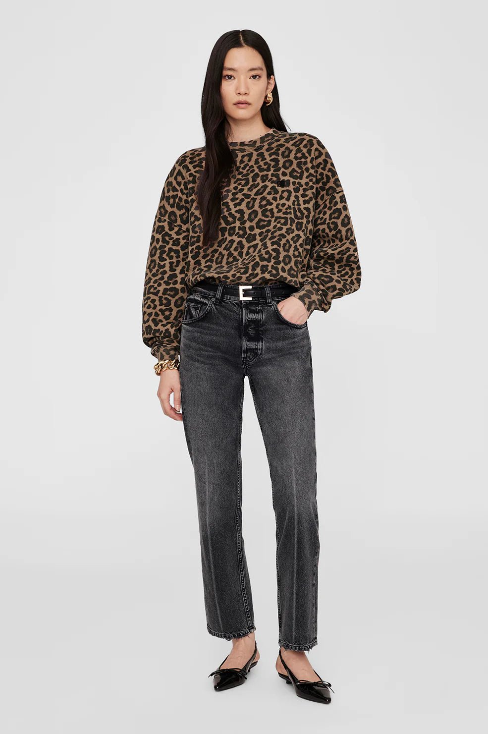 Anine Bing - Miles Sweatshirt in Black Brown Leopard - Kalifornia Jean Bar