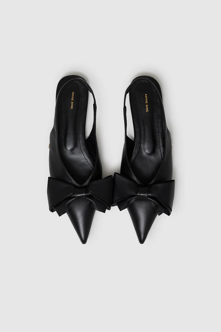 Anine Bing - Nina Slingback Flats with Bow in Black - Kalifornia Jean Bar