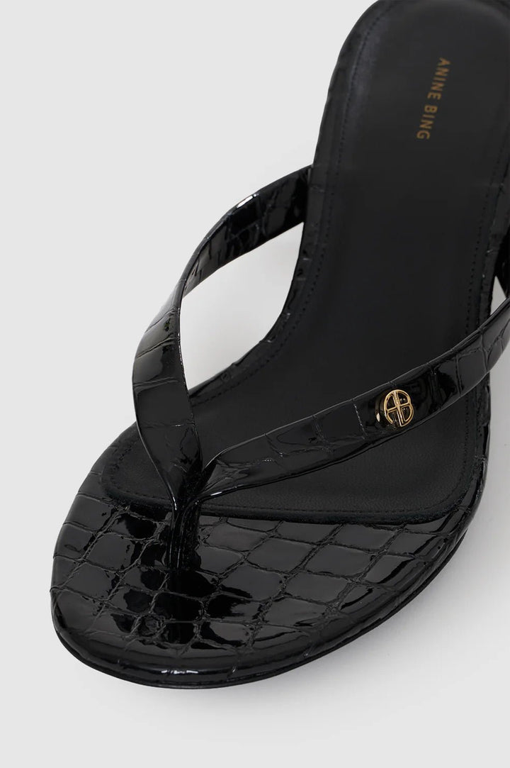 Anine Bing - Noelle Thong Heels in Embossed Black - Kalifornia Jean Bar