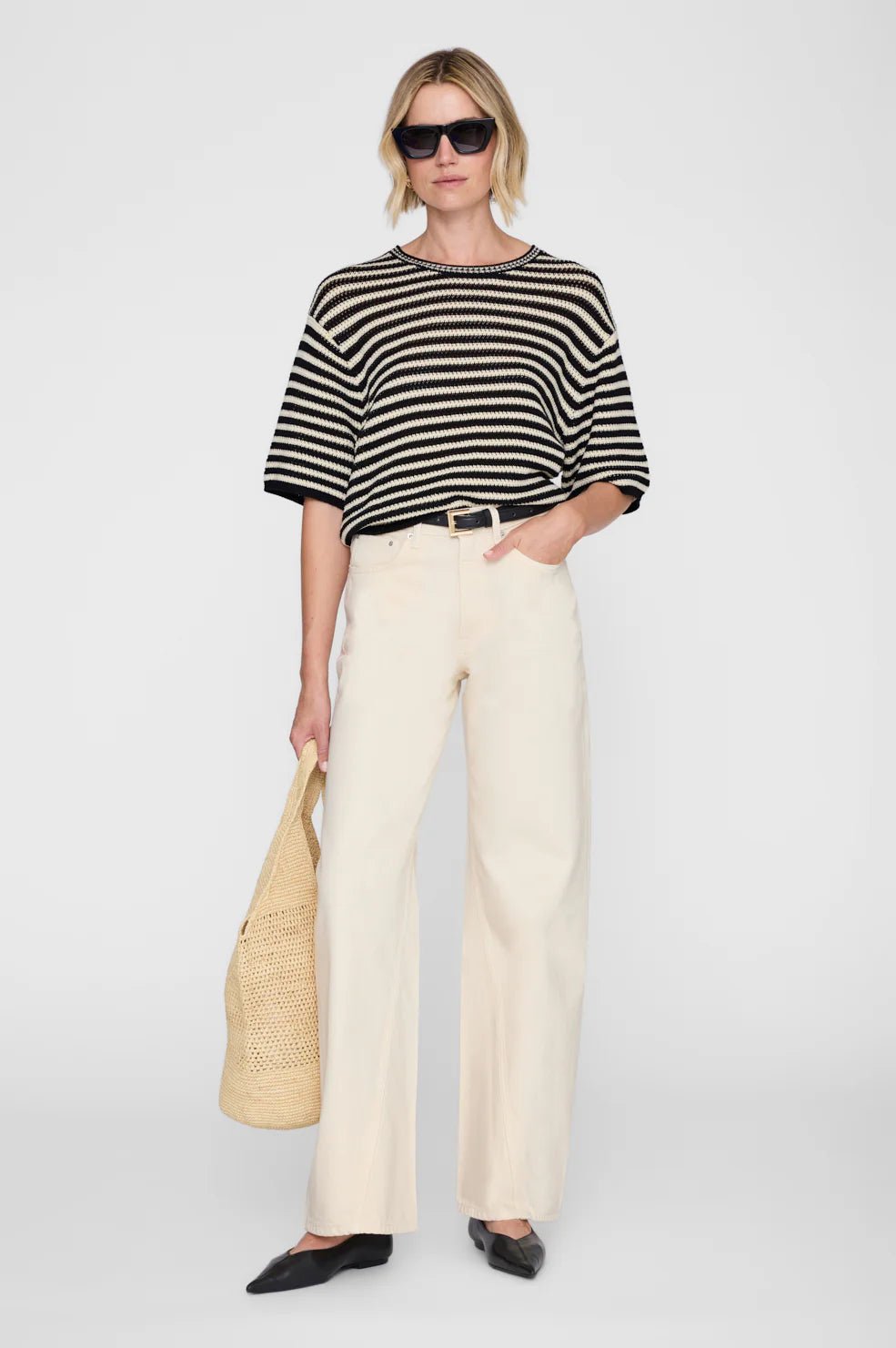 Anine Bing - Theo Sweater Black Ivory Stripe - Kalifornia Jean Bar
