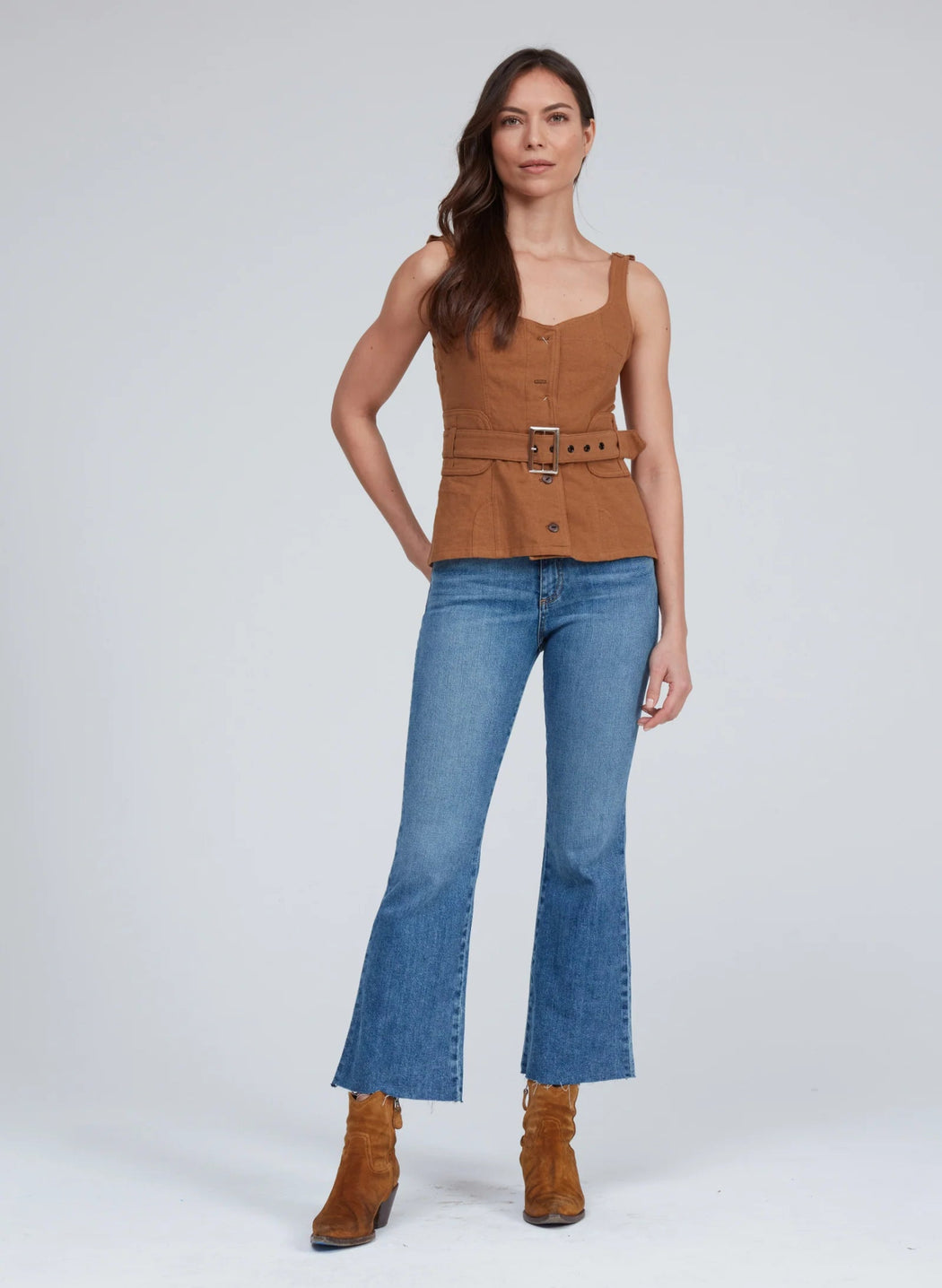 Askk NY - Petite Greek Crop Flare Jean in Tracker - Kalifornia Jean BarAskk NY - Petite Greek Crop Flare Jean in Tracker