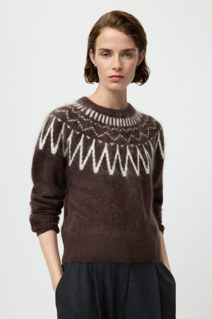 Soft Goat - Mocha Brushed Fair Isle Crewneck